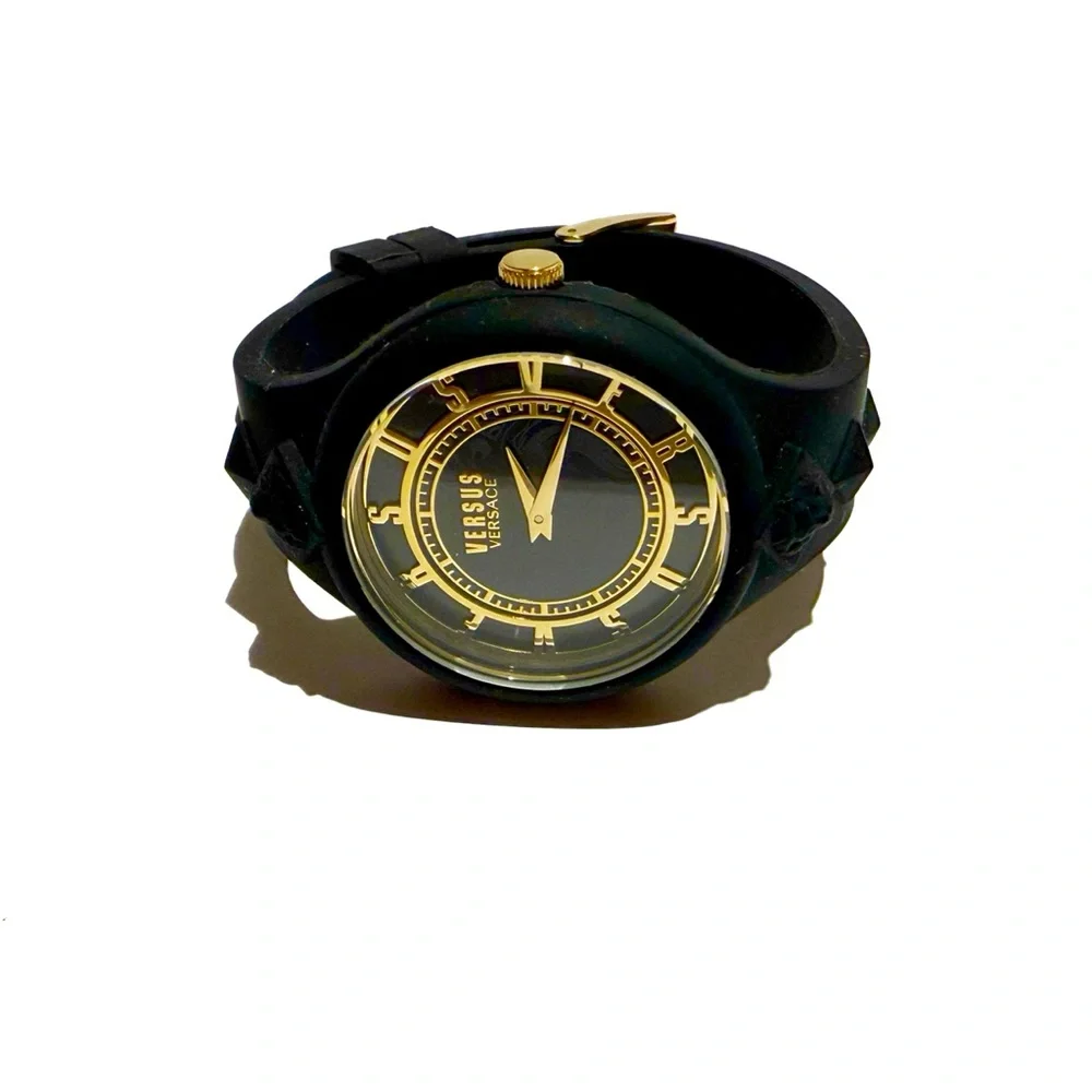 VERSACE Versus Versace Black Gold Lion Head Watch NWT